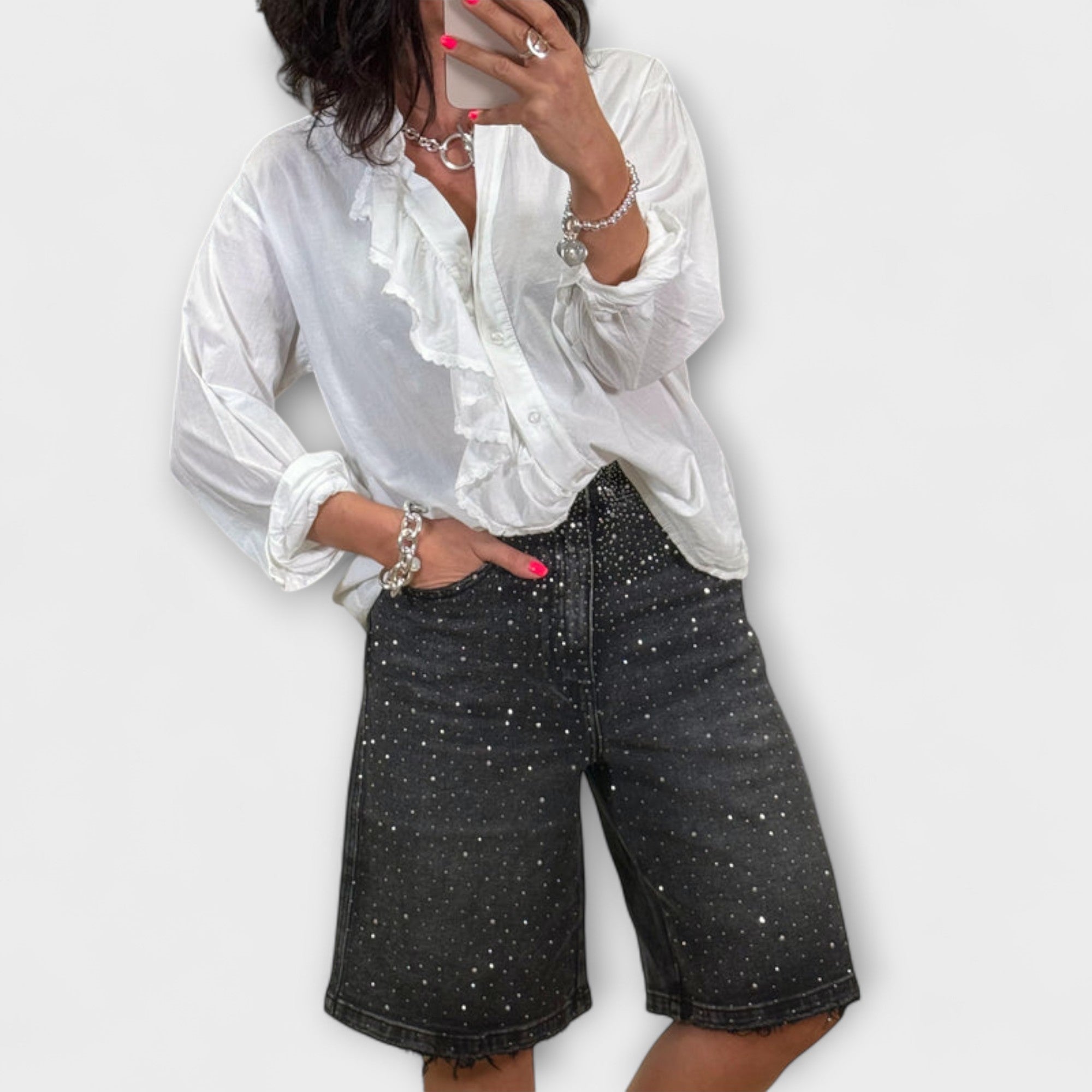 Amaris - Bermuda Shorts with Rhinestone Embellishments